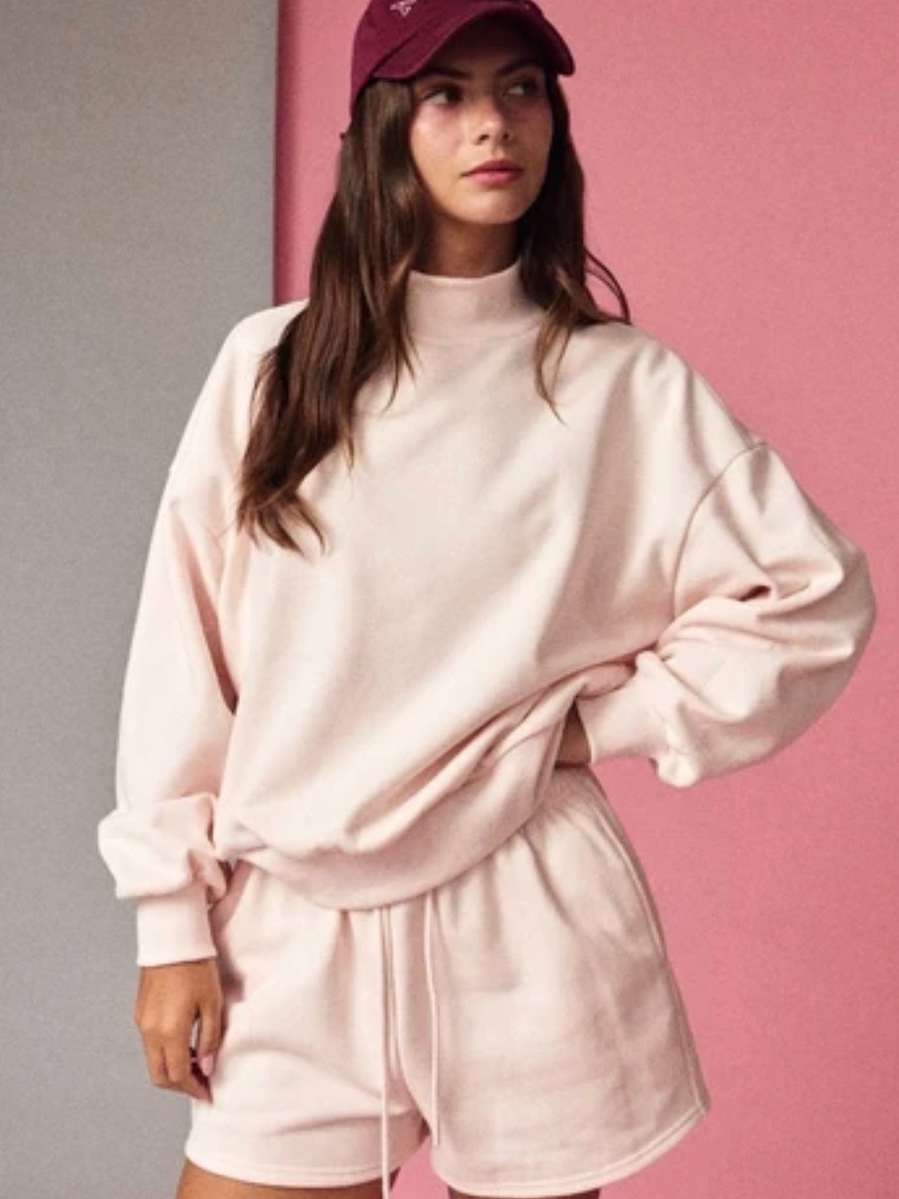 Papermoon Blush Pink Oversized Mock Neck Sweatshirt – Size M